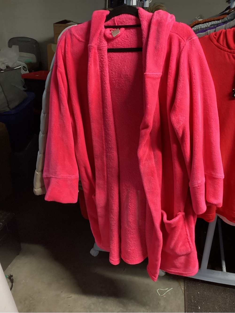 Victoria's Secret PINK Plush Robe - Bright Pink with Black Trim